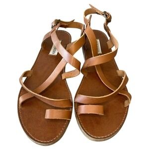 STEVE MADDEN‎ Agathist Women's SZ 10 Cognac Brown Leather Sandals Rubber Sole